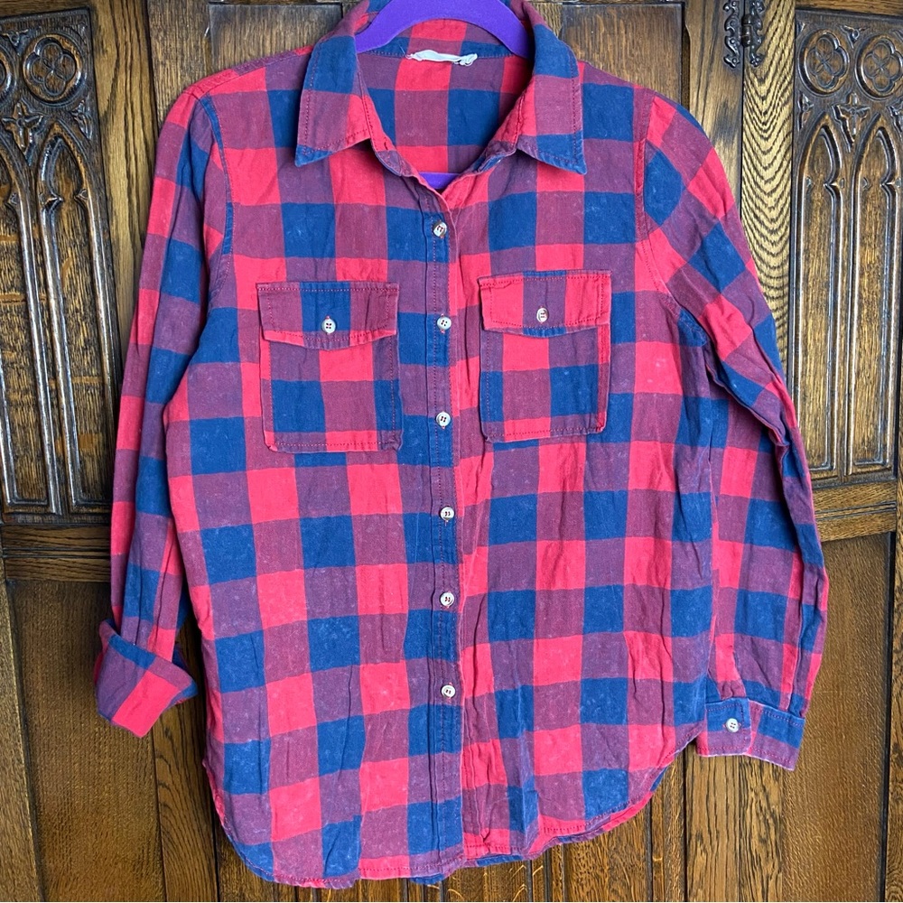 Miss Love Buffalo Plaid Button Down Top